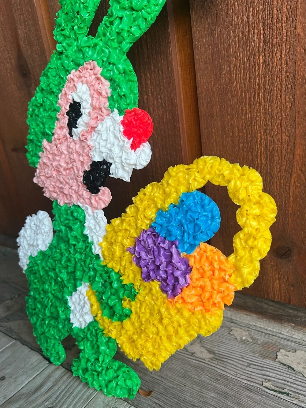 Vintage Melted Plastic Popcorn Easter Bunny Basket Eggs Wall Decor Retro